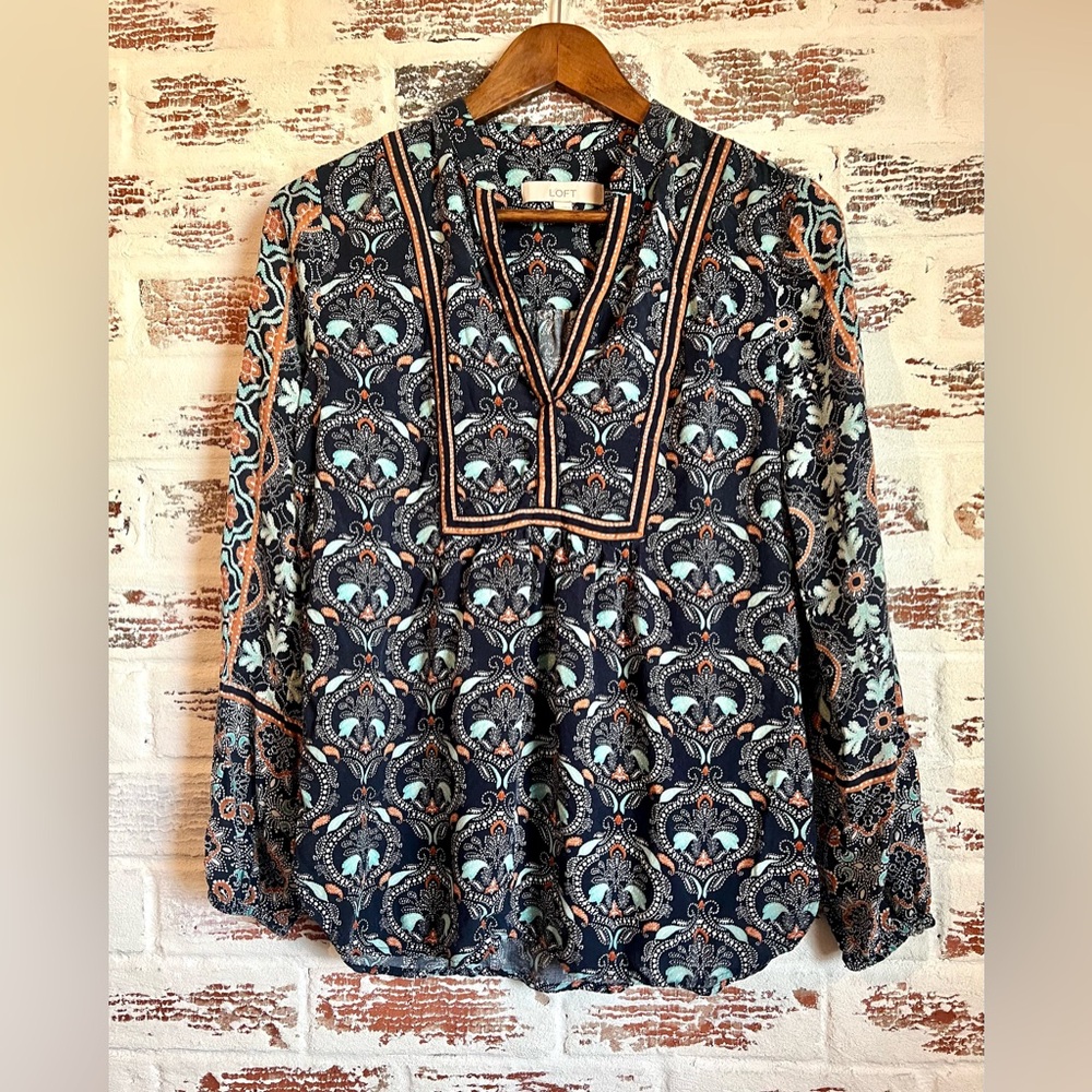 LOFT Paisley Multicolor Rayon Top Size XS